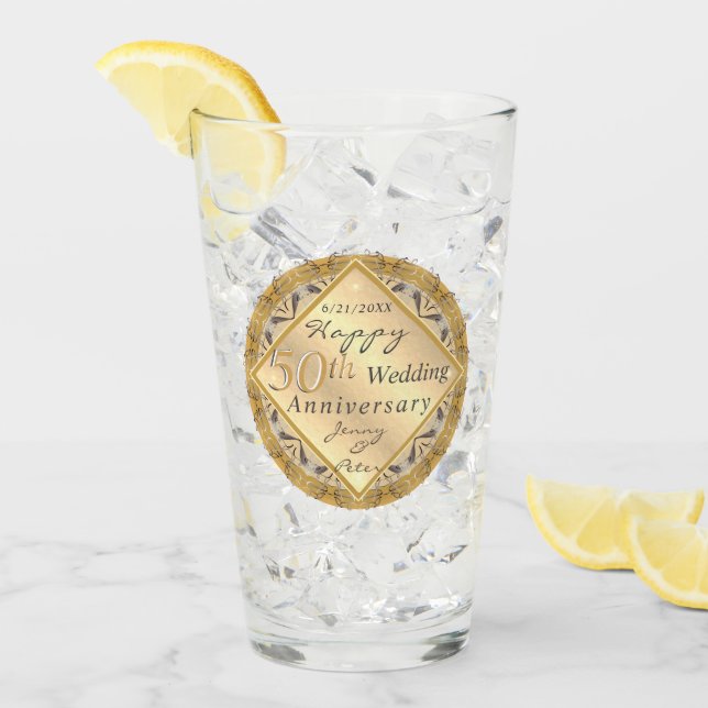 50th Wedding Anniversary Rose Golden Glass (Front Ice)