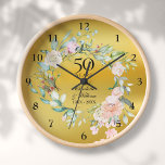 50th Wedding Anniversary Roses Floral Gold Foil Clock<br><div class="desc">Featuring a delicate watercolor floral garland on a gold foil background,  this chic botanical 50th wedding anniversary clock can be personalized with your special golden anniversary details set in elegant typography. Designed by Thisisnotme©</div>