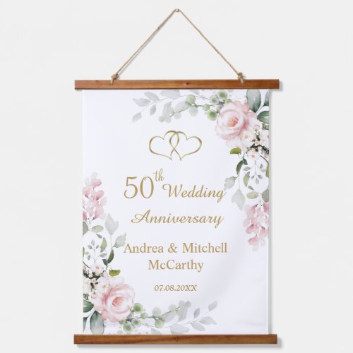 50th Wedding Anniversary Roses Hearts Tapestry