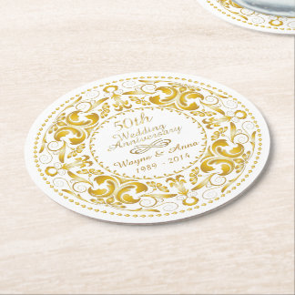 50th Wedding Anniversary - Round Paper Coaster