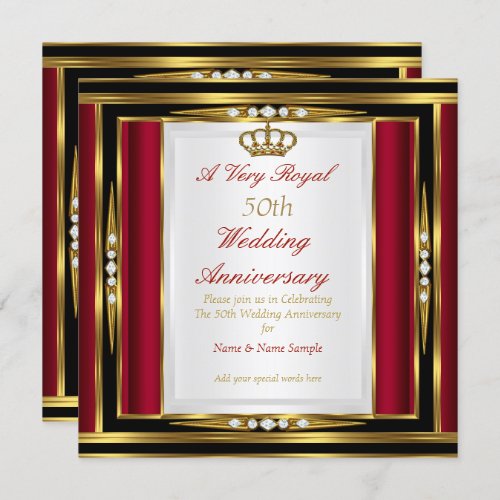 50th Wedding Anniversary Royal Red Gold Crown Invitation