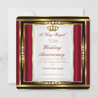 50th Wedding Anniversary Royal Red Gold Crown Invitation