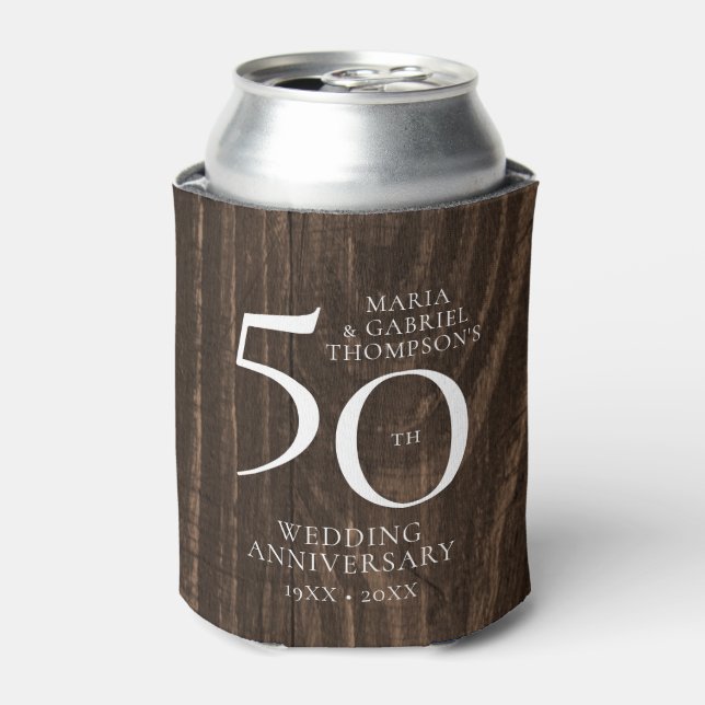 50th Wedding Anniversary Rustic Wood Can Cooler (Can Front)