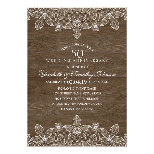 50th Wedding Anniversary Rustic Wood Country Lace Card 50th Wedding Anniversary Rustic Wood Country Lace Card