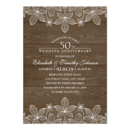  50th  Wedding  Anniversary  Rustic  Wood Country Lace 