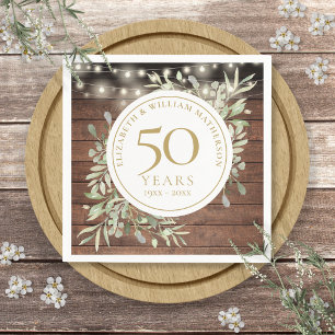 50th Wedding Anniversary Rustic Wood Floral Lights Napkins