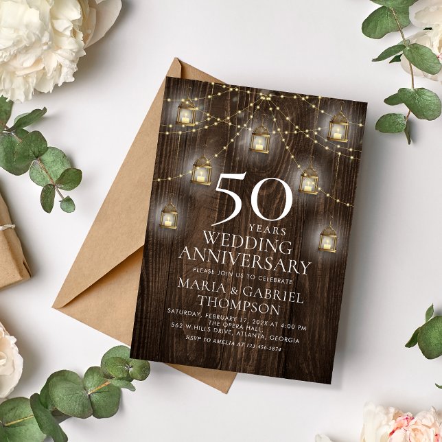 50th Wedding Anniversary Rustic Wood Invitation (Creator Uploaded)