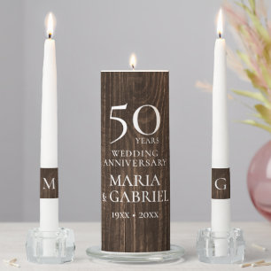 50th Wedding Anniversary Rustic Wood Unity Candle Set