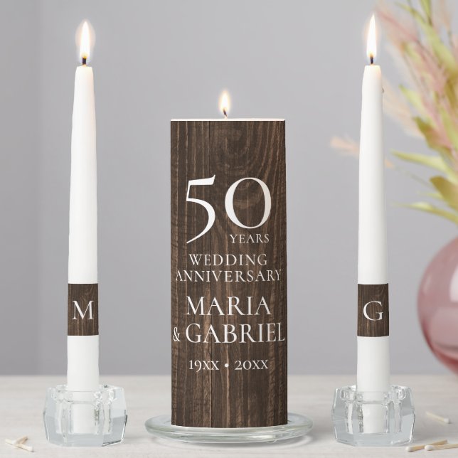 50th Wedding Anniversary Rustic Wood  Unity Candle Set (In Situ)
