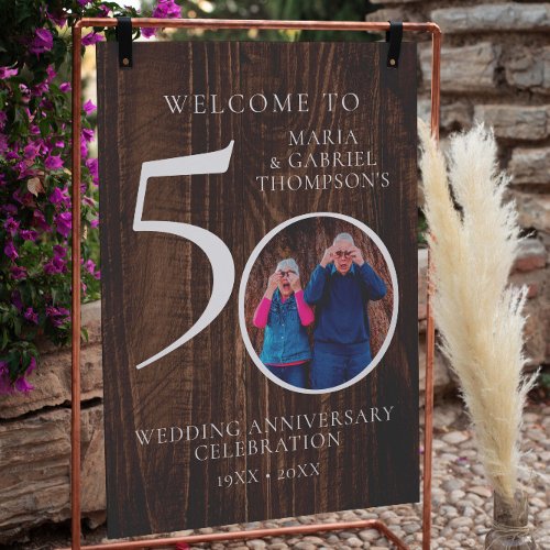 50th Wedding Anniversary Rustic Wood Welcome Board