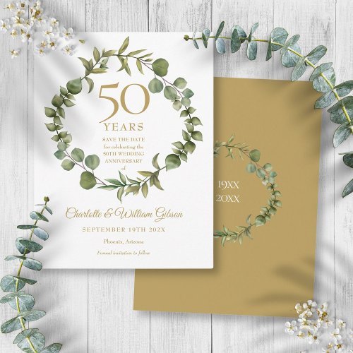 50th Wedding Anniversary Save the Date Garland Postcard