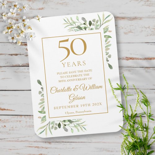 50th Wedding Anniversary Save the Date Greenery Magnet