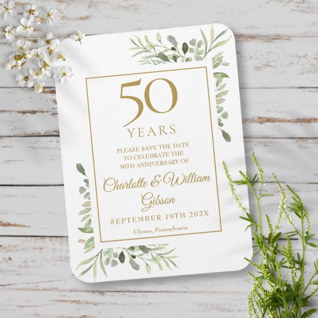 50th Wedding Anniversary Save the Date Greenery Magnet