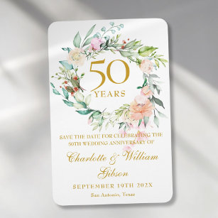 50th Wedding Anniversary Save the Date Rose Floral Magnet