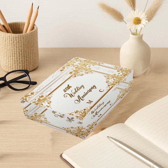 50th Wedding Anniversary Script Gold Baroque Frame Paperweight (50th Wedding Anniversary Script Gold Baroque Frame Paperweight)