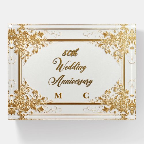 50th Wedding Anniversary Script Gold Baroque Frame Paperweight