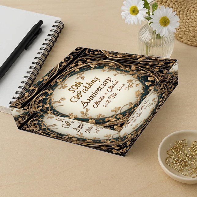 50th Wedding Anniversary Script Gold Foliage Frame Paperweight (50th Wedding Anniversary Script Gold Foliage Frame Paperweight)