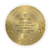 50th Wedding Anniversary Shiny Floral gold Frame Edible Frosting Rounds (Front)