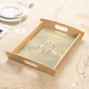 50th Wedding Anniversary Shiny Floral gold Frame Serving Tray