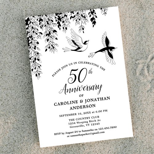 50th Wedding Anniversary Silver Birch Flying Birds