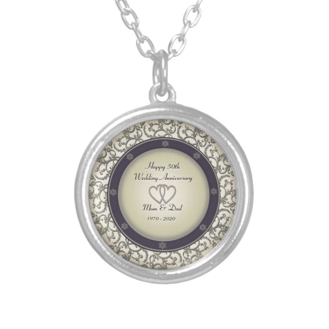 50th Wedding Anniversary Silver Plated Necklace (Front)
