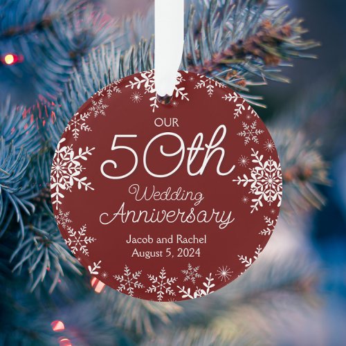 50th Wedding Anniversary Snowflakes Dark Red Ornament