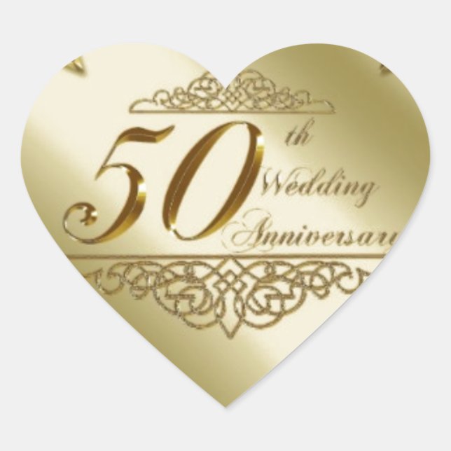 50TH WEDDING ANNIVERSARY SOUVENIRS HEART STICKER (Front)