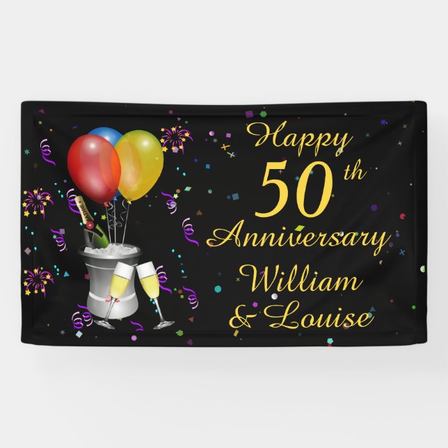 50th Wedding Anniversary Sparking Wine Celebration Banner (Horizontal)