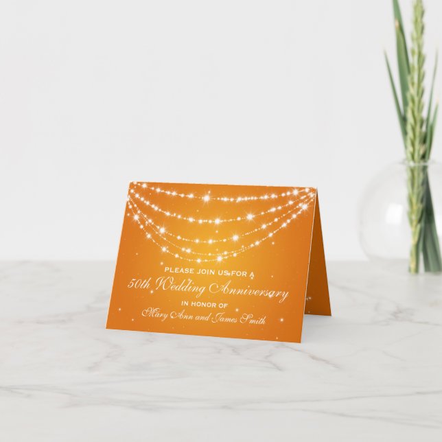 50th Wedding Anniversary Sparkling Chain Orange Invitation (Front)
