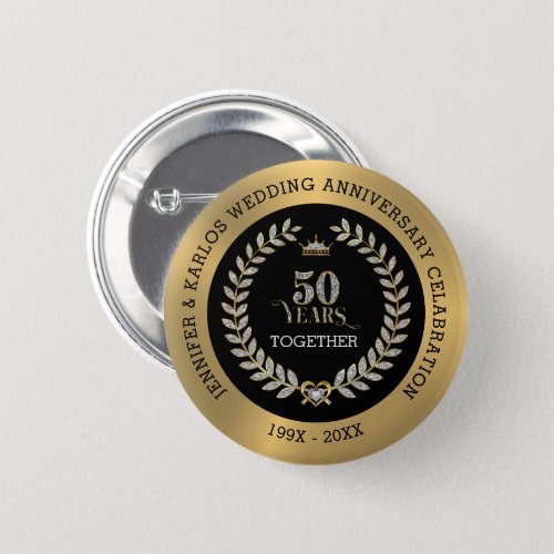 50th wedding Anniversary Sparkling Laurel Wreath Button