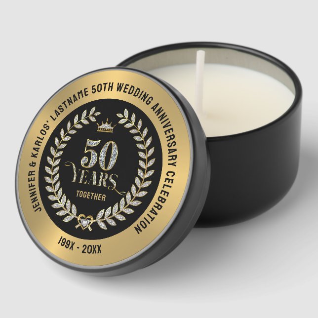 50th wedding Anniversary Sparkling Laurel Wreath Mini Candle Favors (Corner)