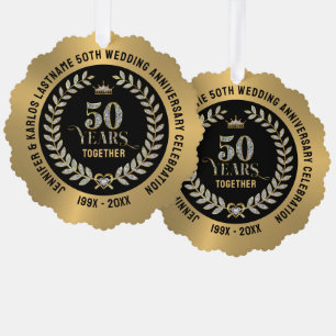 50th wedding Anniversary Sparkling Laurel Wreath Ornament Card