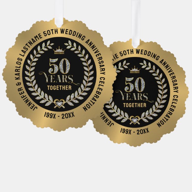 50th wedding Anniversary Sparkling Laurel Wreath Ornament Card (Front/Back)