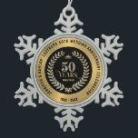 50th wedding Anniversary Sparkling Laurel Wreath Snowflake Pewter Christmas Ornament<br><div class="desc">The elegant 50th wedding anniversary design features a faux gold background,  sparkling white diamond laurel wreath frames,  and 50 years of glam text.</div>