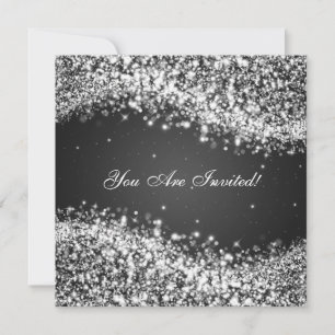 50th Wedding Anniversary Sparkling Wave Black Invitation