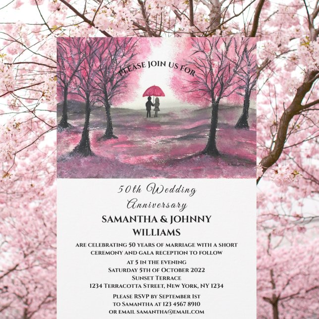50th Wedding Anniversary Spring Couple Pink Forest Invitation (Creator Uploaded)