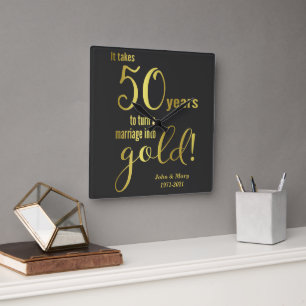50th Wedding Anniversary Square Wall Clock