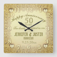 50th Wedding Anniversary Square Wall Clock