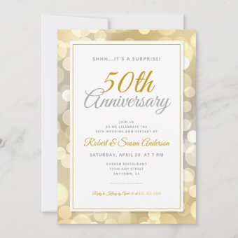 50th Wedding Anniversary Surprise | Gold Bokeh Invitation | Zazzle