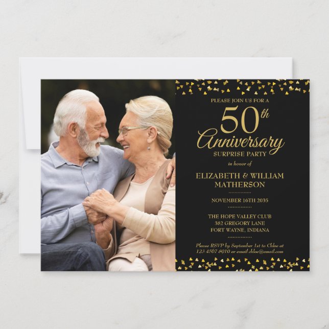 50th Wedding Anniversary Surprise Party 2 Photos Invitation (Front)
