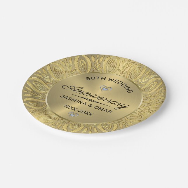 50th wedding anniversary template gold mandala paper plates (Angled)