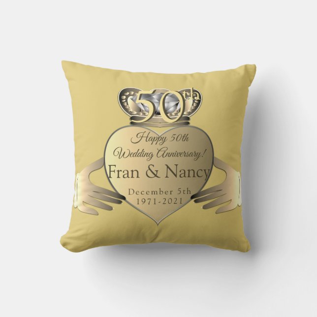 50th Wedding Anniversary Text Claddaugh  Throw Pillow (Front)