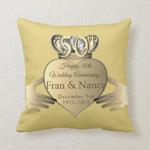 50th Wedding Anniversary Text Claddaugh Throw Pillow