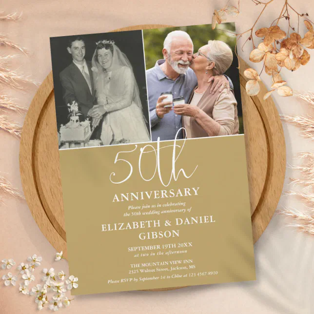 50th Wedding Anniversary Then And Now 2 Photo Invitation | Zazzle