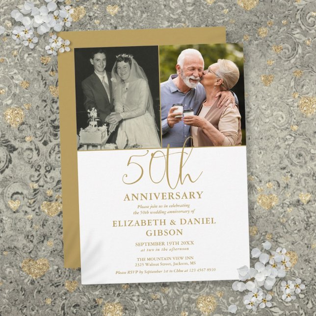 50th Wedding Anniversary Then And Now 2 Photo Invitation (50th Wedding Anniversary Then And Now 2 Photo Invitation)