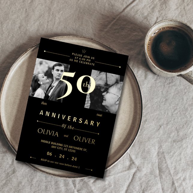 50th Wedding Anniversary then and now Foil Invitation (Creator Uploaded)