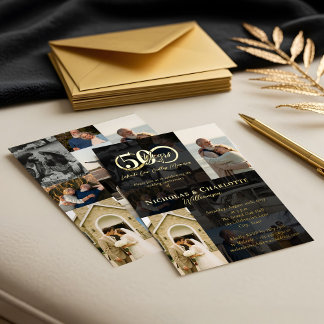 50th Wedding Anniversary Then & Now Photo Collage Foil Invitation