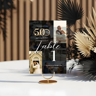 50th Wedding Anniversary Then & Now Photo Collage Table Number