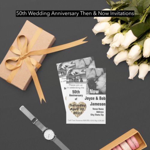 50th Wedding Anniversary Then  Now Photo Invitation