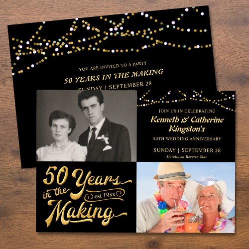 50th Wedding Anniversary Then  Now Photos Party Invitation